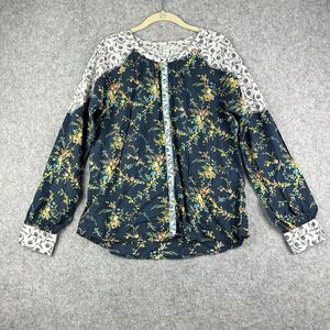 Sundance Blouse Top Womens L Floral Boho Peasant Cottagecore Mixed Media Button